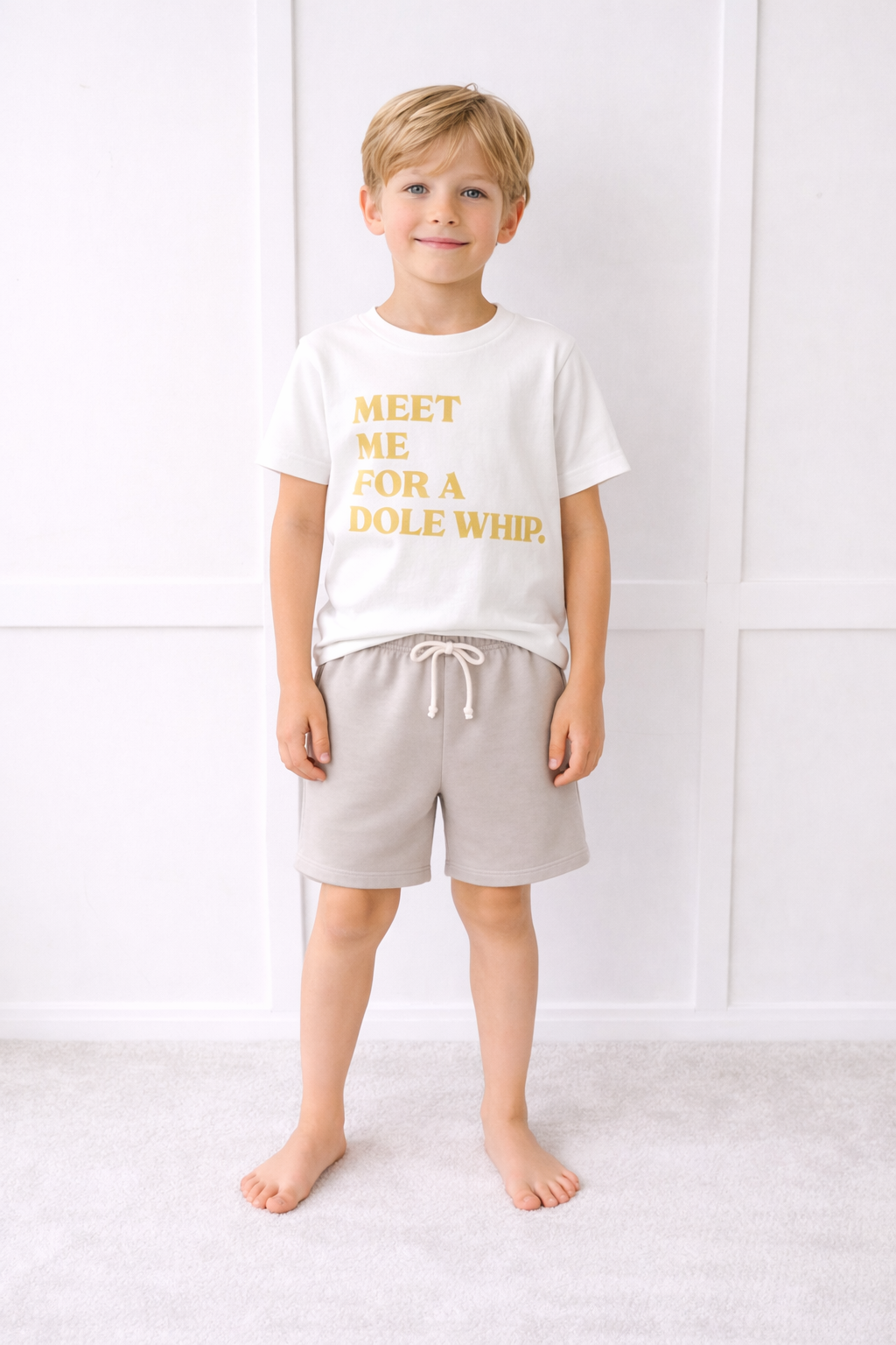 Kids Core Cotton Crew Shorts in Stone