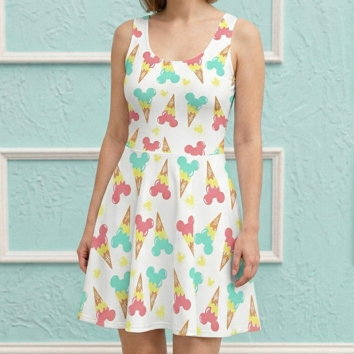 Mouse Ice Cream Women's Performance Twirl Dress 2X Large / Dress + Sculpt Shorts