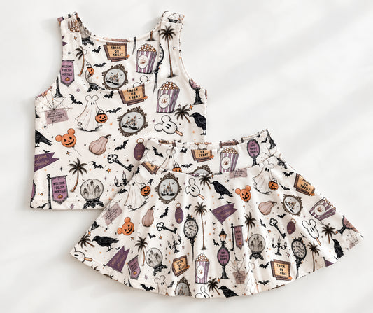 Happy Haunts girls Luxeflex performance skirt with built-in shorts and pocket