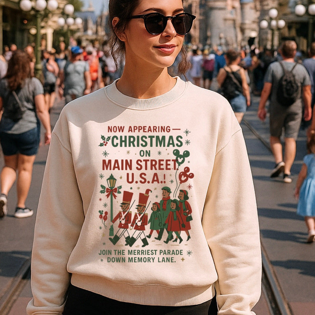 Vintage Main Street USA Christmas Adult Park Weight™️ Pullover