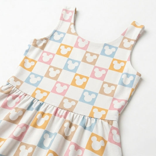 Kids Handcrafted Pastel Checker Twirl Dress