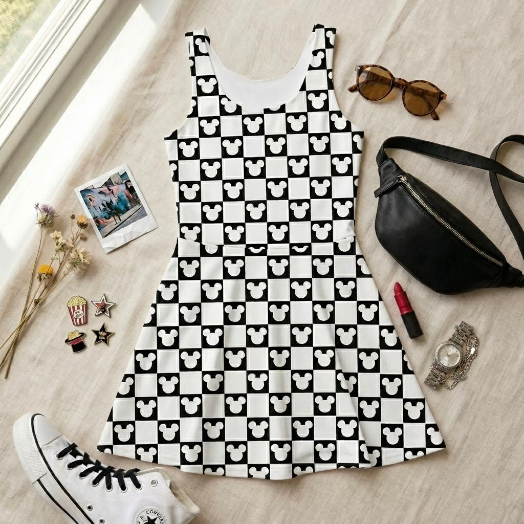 Women’s Monochrome Mouse Checks Performance Twirl Dress
