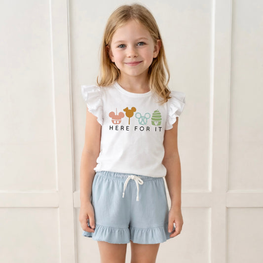 Kids Handcrafted Park Snacks Flutter Sleeve Top & Optional Bottoms