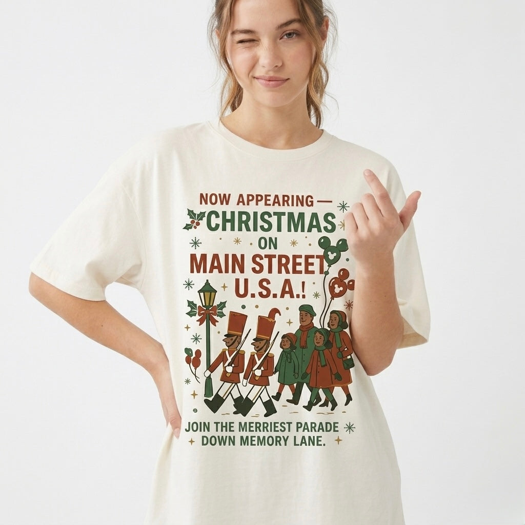 Vintage Main Street USA Christmas Family Graphic Tee