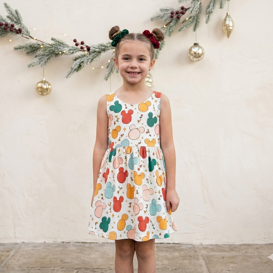 Girls Mouse Ornament Christmas Dress