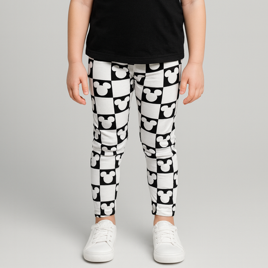 Kids Handcrafted Monochrome Mouse Checks Leggings