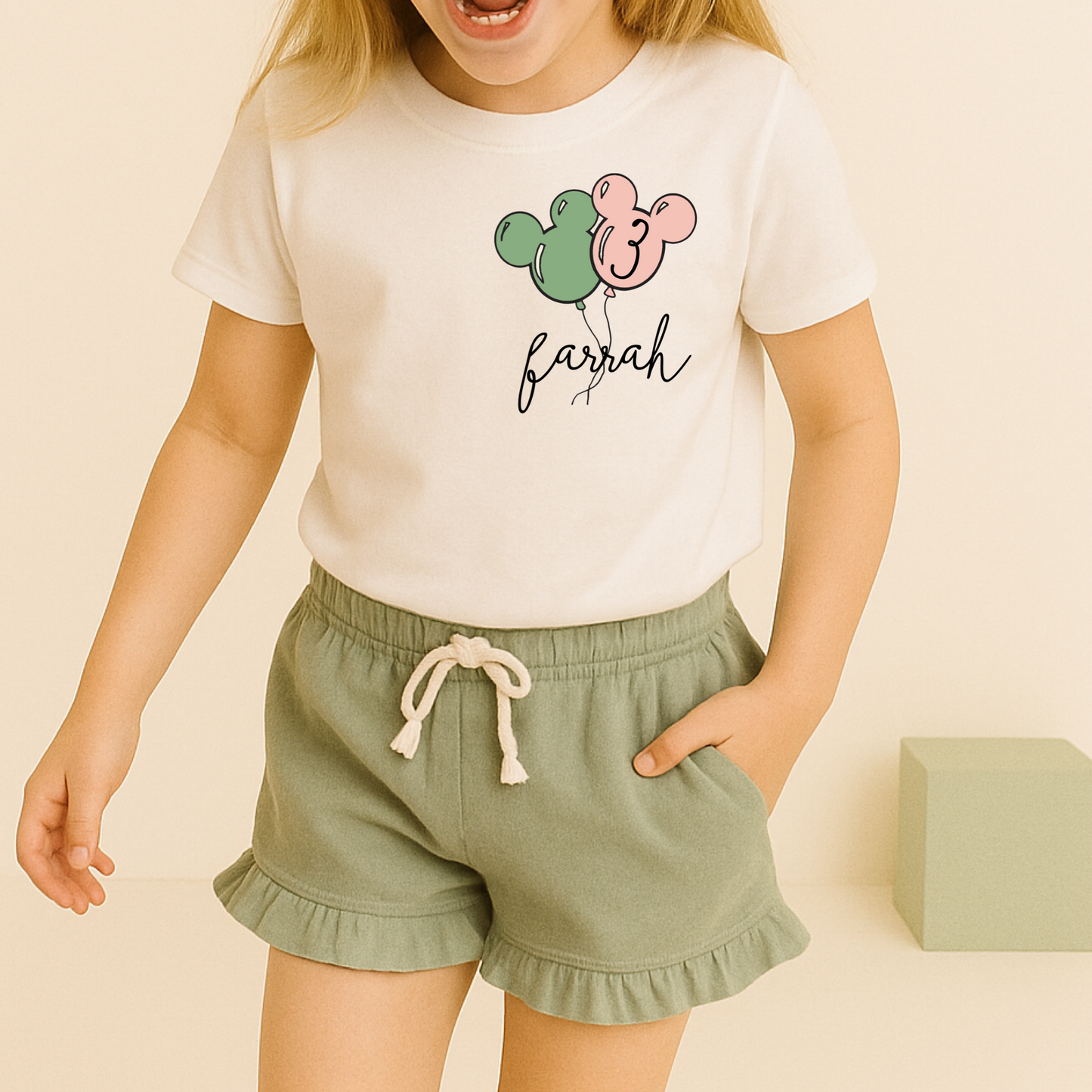 Kids Mouse Balloon Customizable Graphic Tee & Optional Bottoms