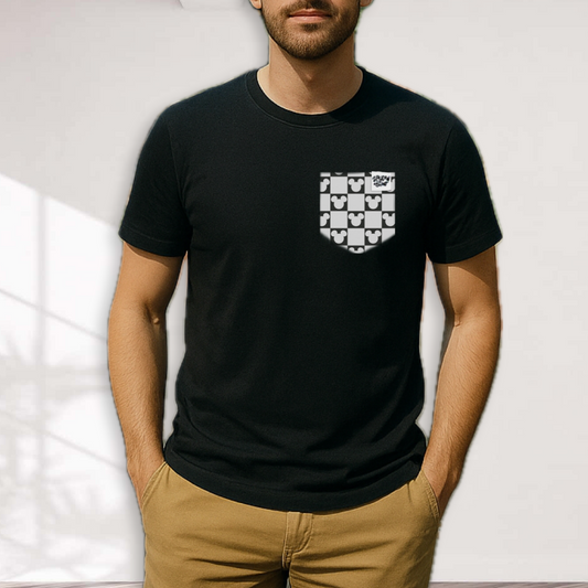 Adult Mouse Checkered Pocket Tee Family Graphic Tee | Black