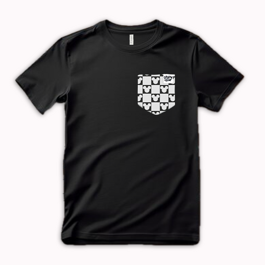 Mouse Checkered Pocket Tee Family Graphic Tee | Black
