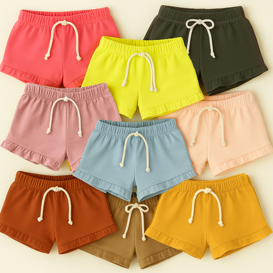 Kids Handcrafted Solid Coordinating Ruffle Shorts