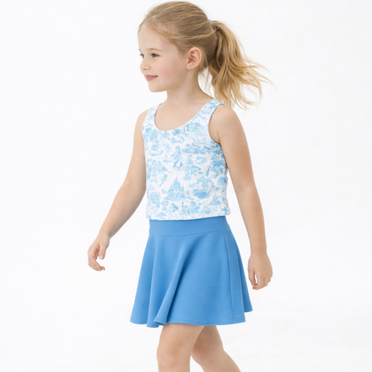 Girls Princess Toile Performance Seamless Tank + Skirt Set