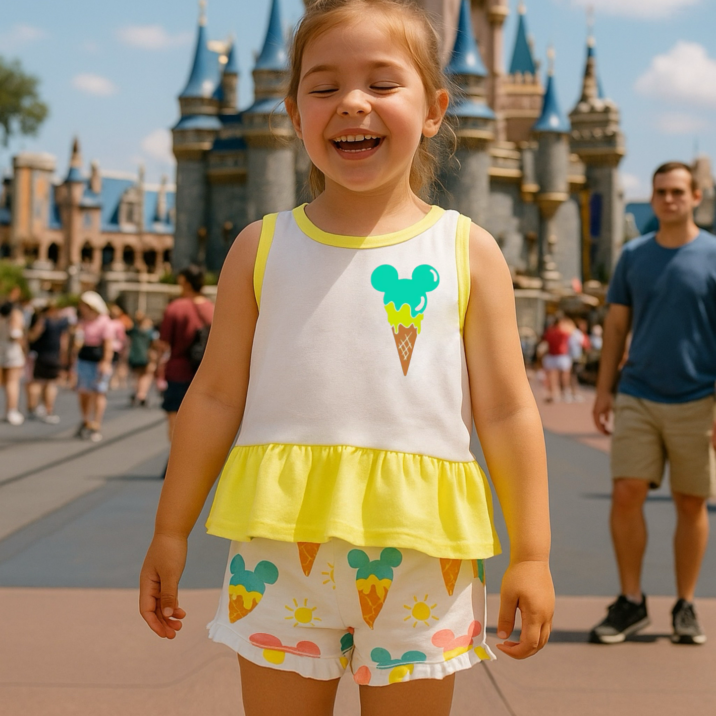 Kids Handcrafted Mouse Ice Cream Neon Top & Optional Bottoms