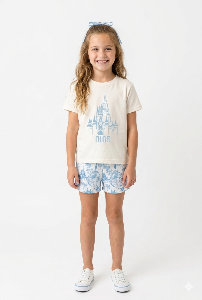 Kids Princess Toile Customizable Graphic Tee & Optional Bottoms