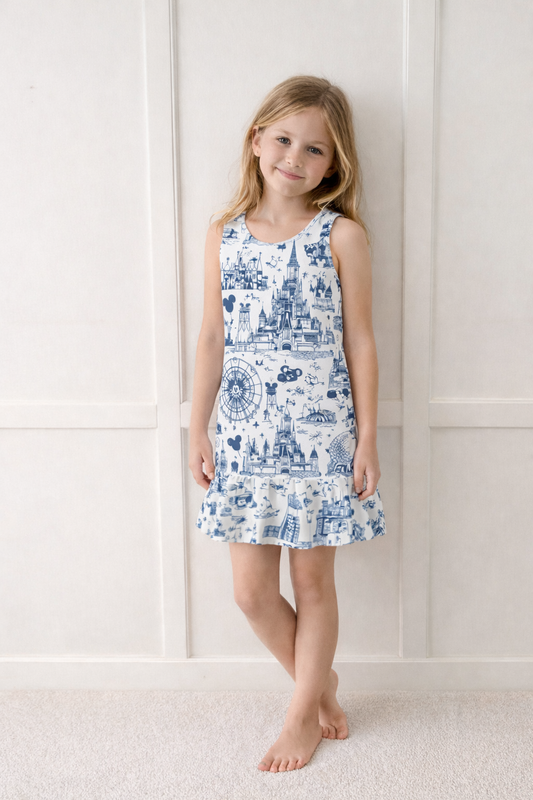 Kids Handcrafted Park Toile Tennis Dress