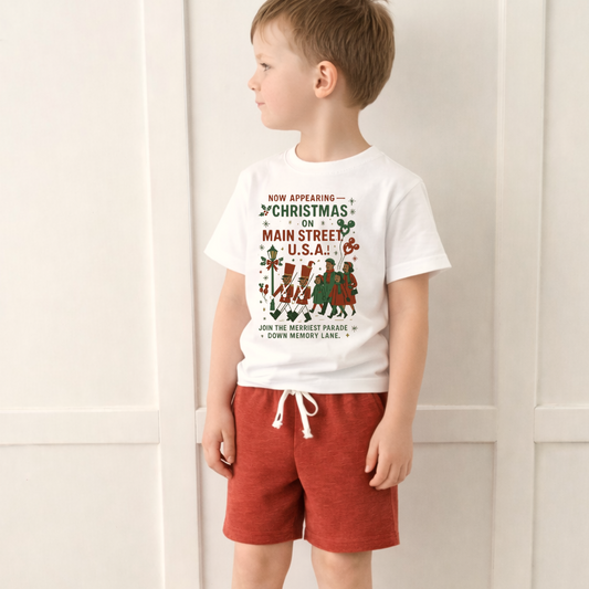 Vintage Main Street USA Christmas Kids Graphic Tee