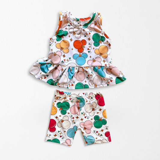 Kids Handcrafted Christmas Mouse Ornament Peplum Top & Optional Bottoms