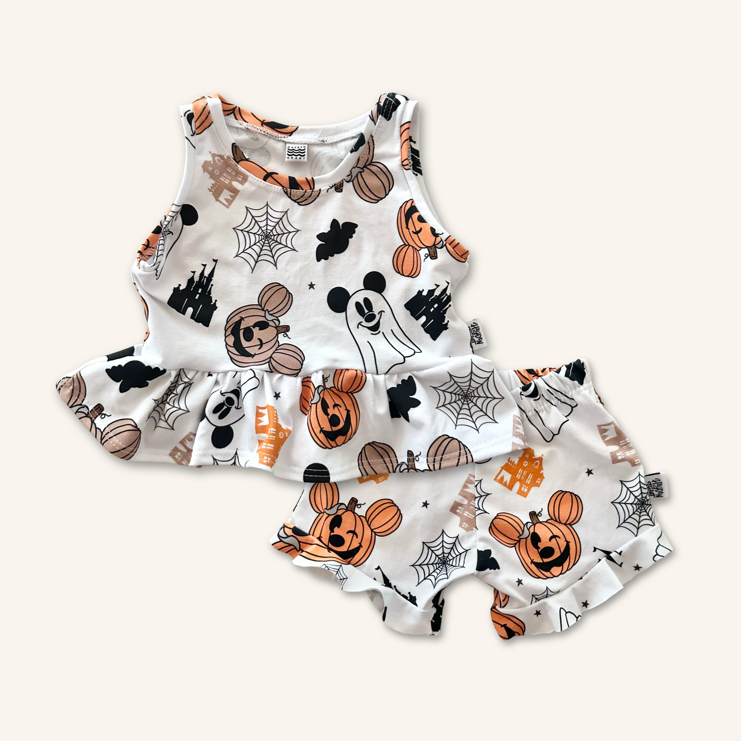 Kids Handcrafted Ghost Mouse Ruffle Tank & Optional Bottoms