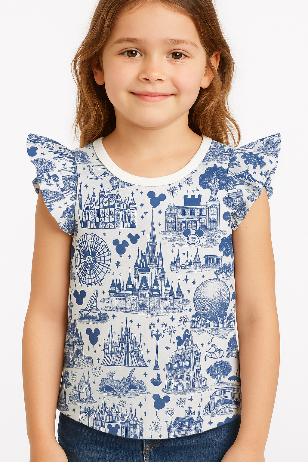 Kids Handcrafted Park Toile Flutter Tank & Optional Bottoms