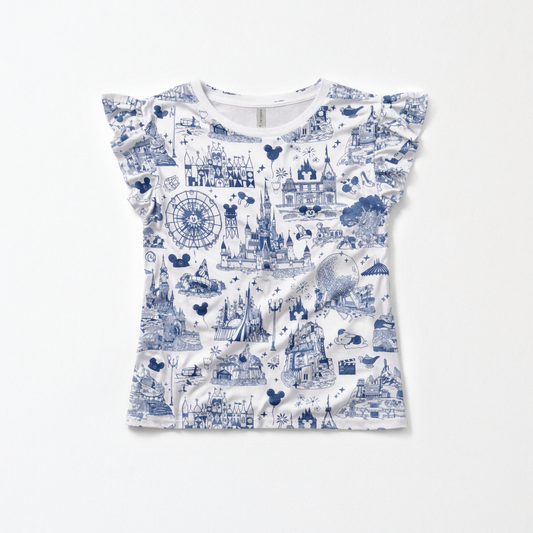 Kids Handcrafted Park Toile Flutter Tank & Optional Navy Bottoms
