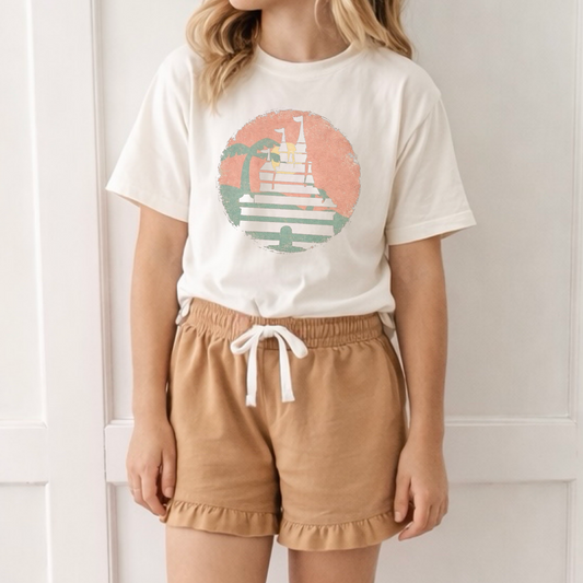 Retro Sunset Castle Graphic Tee & Optional Bottoms