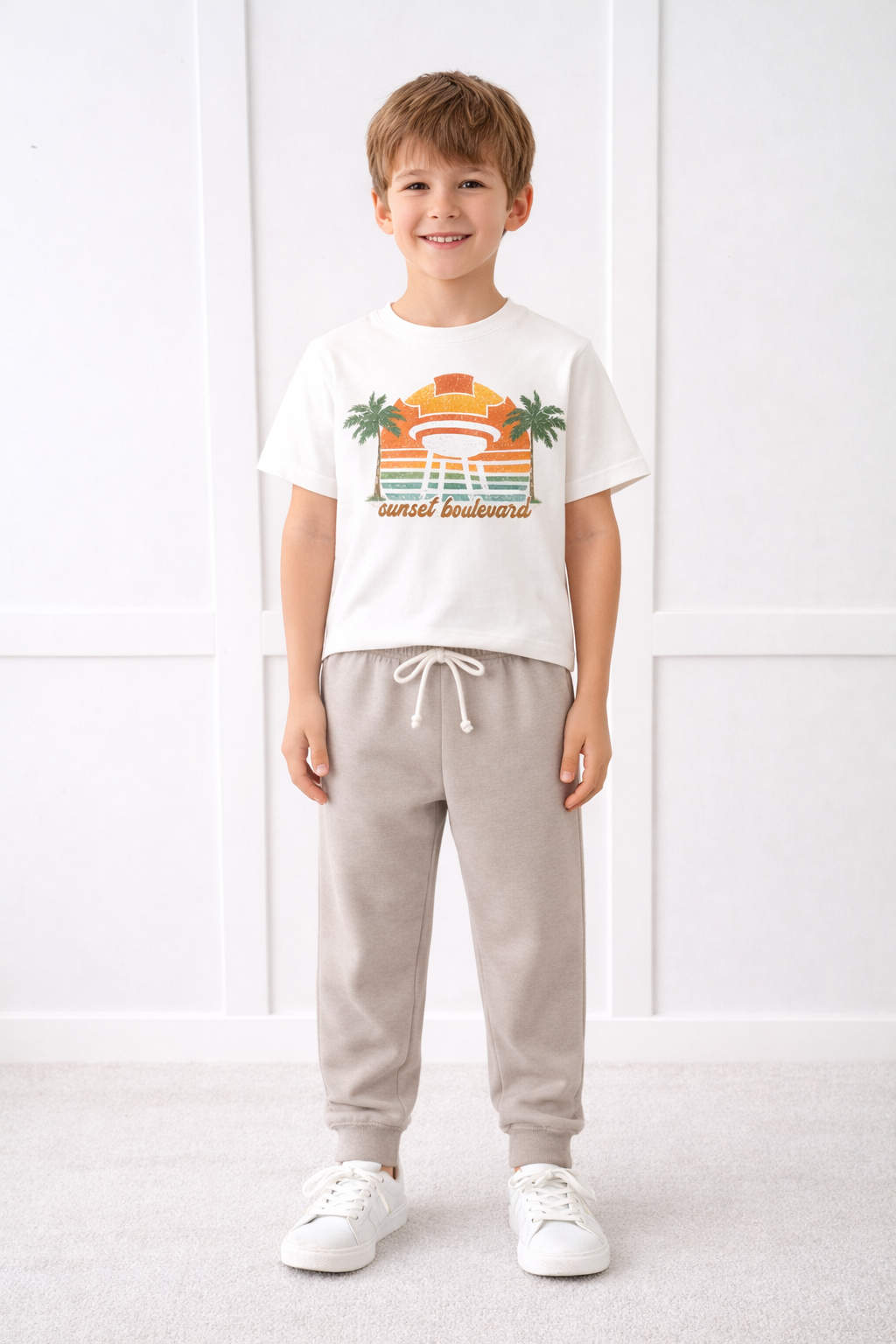 Kids Core Cotton Joggers in Stone