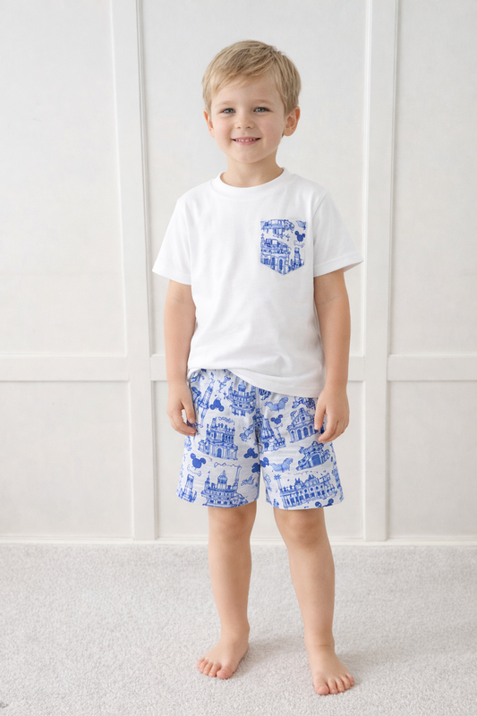 Kids Handcrafted Park Toile Crew Shorts