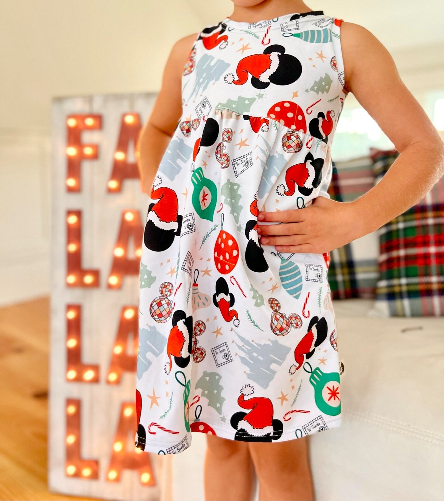 Kids Handcrafted Santa Mickey Peplum Dress