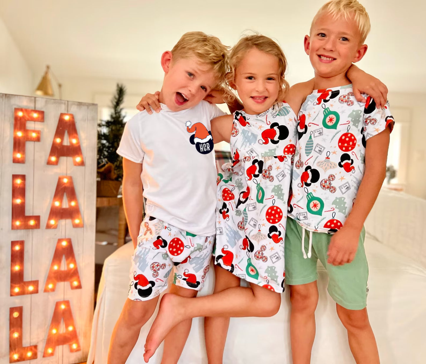 Kids Customizable Santa Mouse Graphic Tee & Optional Bottoms