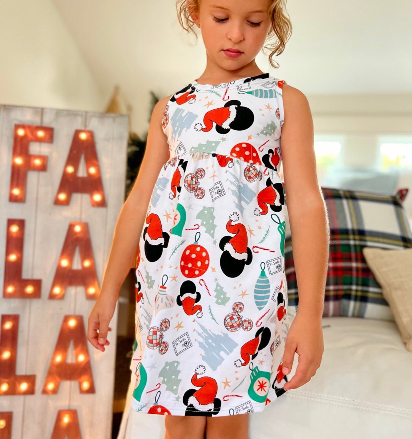 Kids Handcrafted Santa Mickey Peplum Dress