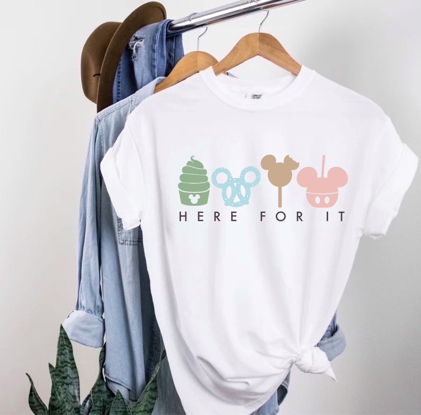 Adult "Here for it" Theme Park Drinks Graphic Tee