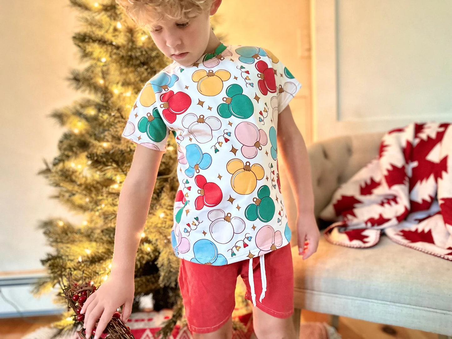 Kids Handcrafted Mouse Ornament Tee & Shorts