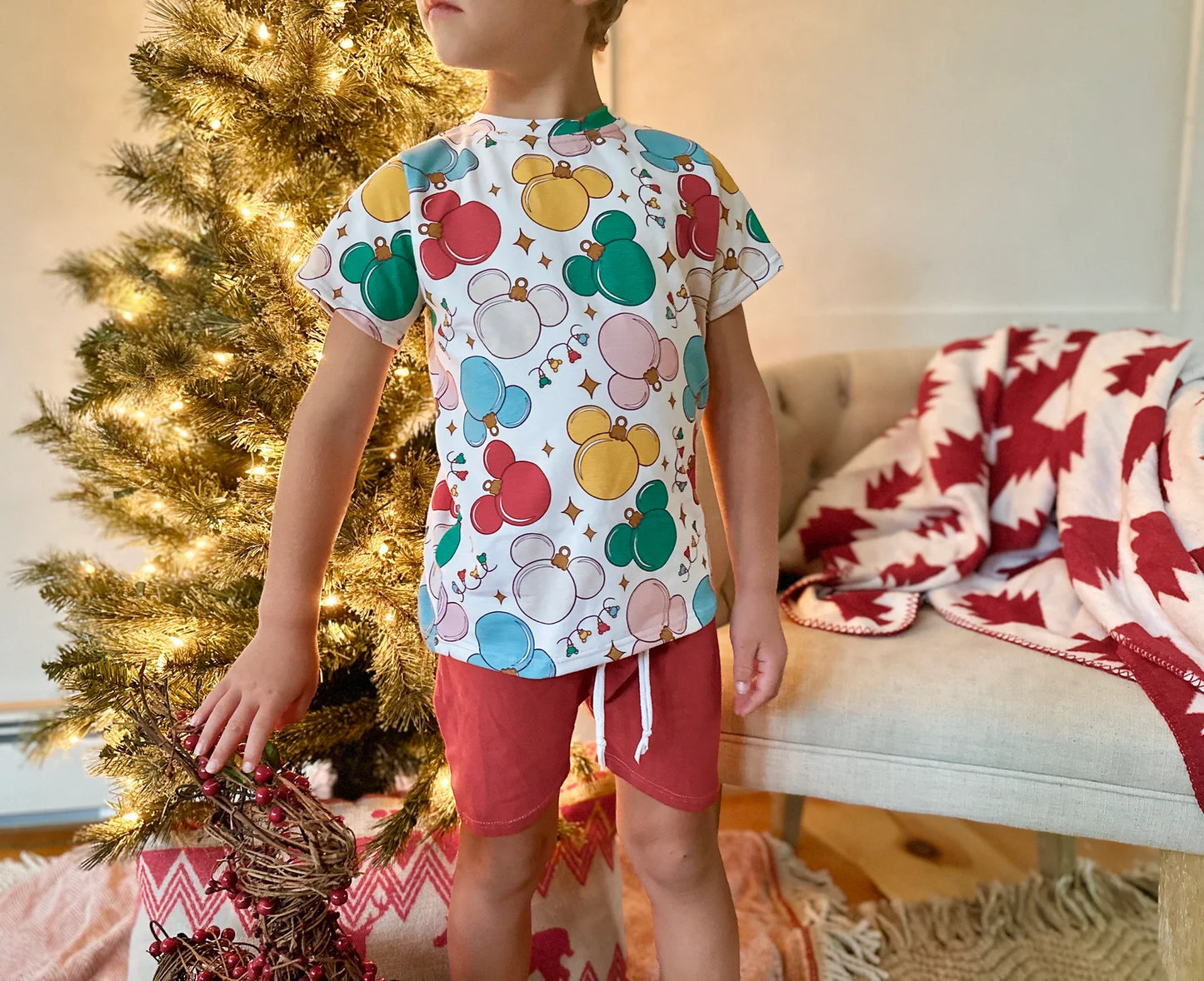 Kids Handcrafted Mouse Ornament Tee & Shorts