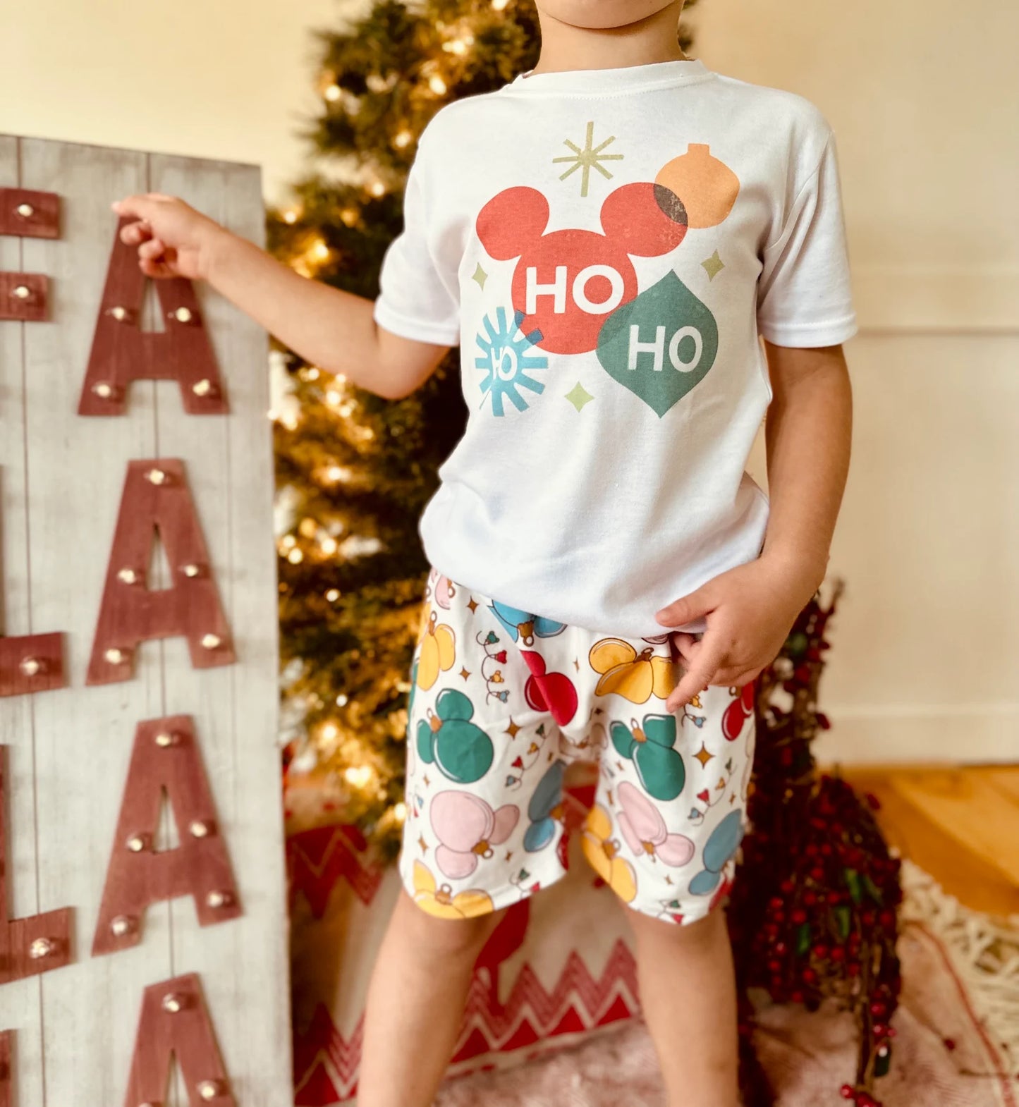 Kids Ho Ho Ho Mouse Ornament Graphic Tee & Optional Bottoms