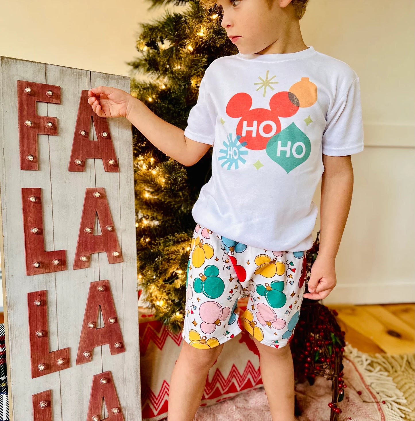 Kids Ho Ho Ho Mouse Ornament Graphic Tee & Optional Bottoms