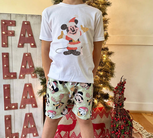 Kids Santa Mouse Graphic Tee & Optional Bottoms