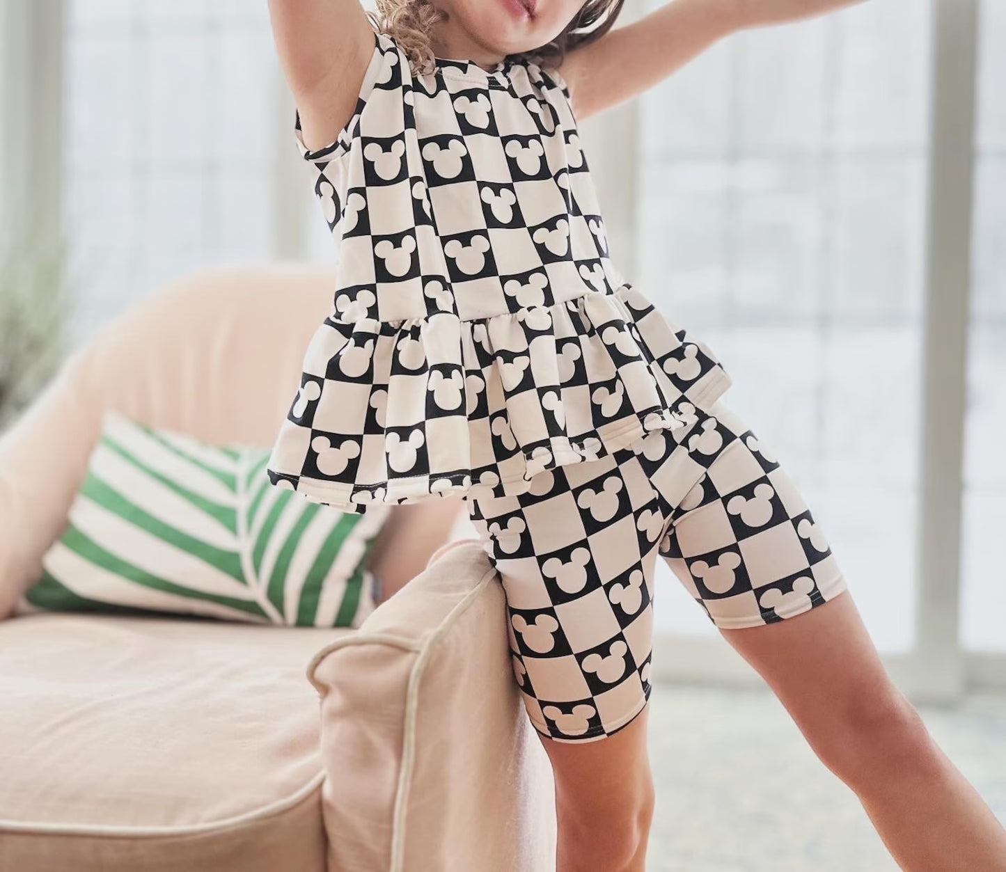 Kids Handcrafted Monochrome Mouse Checks Flutter Tank & Optional Bottoms