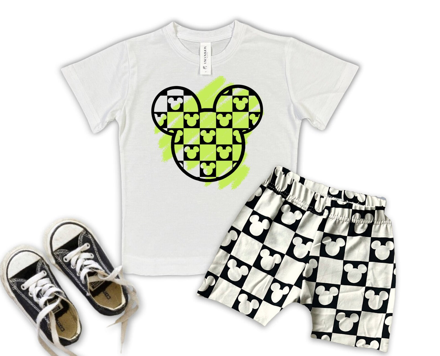 Kids Monochrome Mouse Checks Customizable Graphic Tee & Optional Bottoms