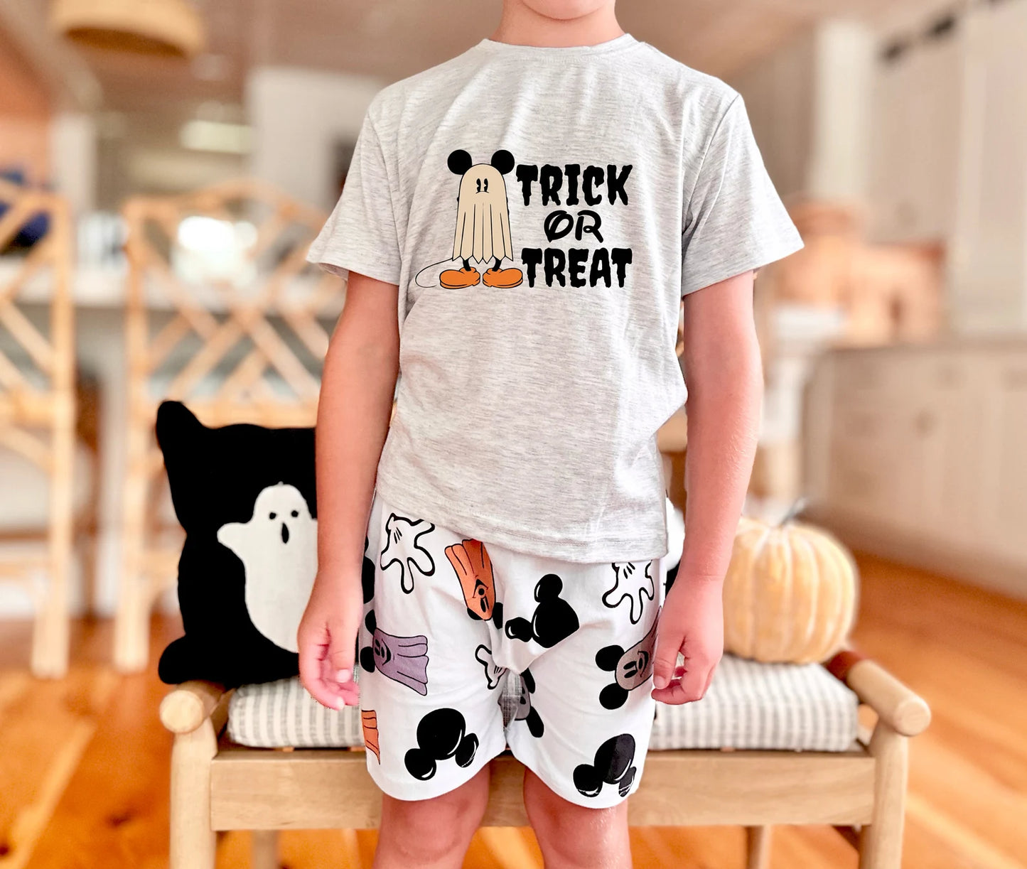Kids Trick Or Treat Mouse Ghost Graphic Tee & Optional Bottoms