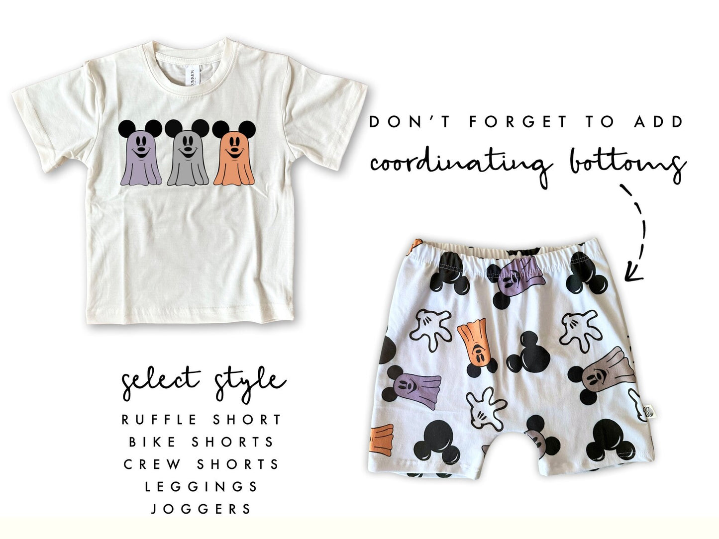 Kids Three Mouse Ghosts Graphic Tee & Optional Bottoms