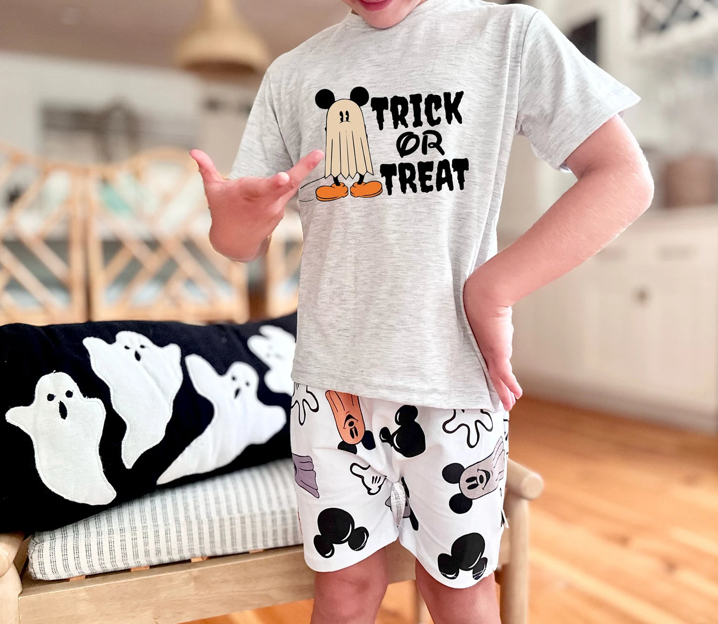 Kids Trick Or Treat Mouse Ghost Graphic Tee & Optional Bottoms