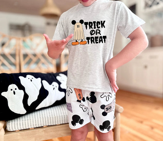 Kids Trick Or Treat Mouse Ghost Graphic Tee & Optional Bottoms