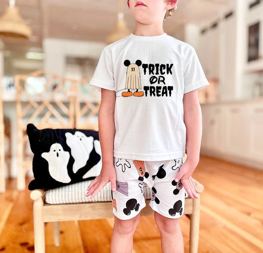 Kids Trick Or Treat Mouse Ghost Graphic Tee & Optional Bottoms