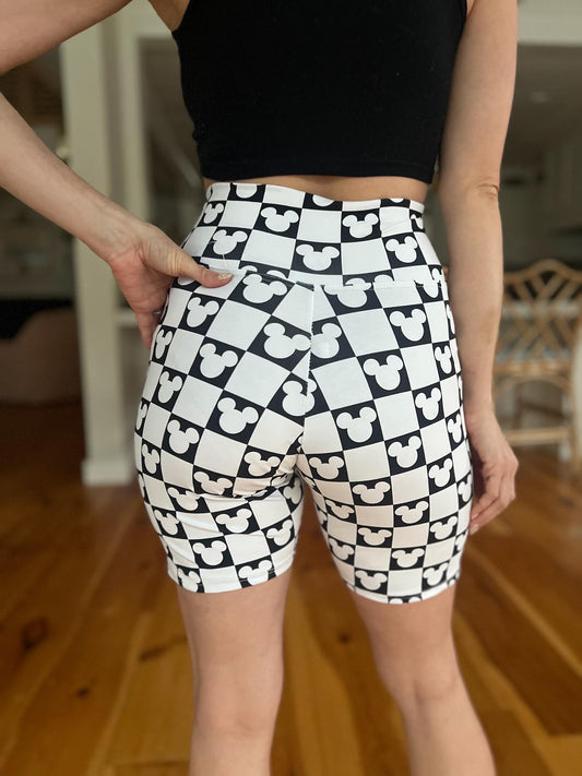 Adult Handcrafted Monochrome Mouse Checks Bike Shorts