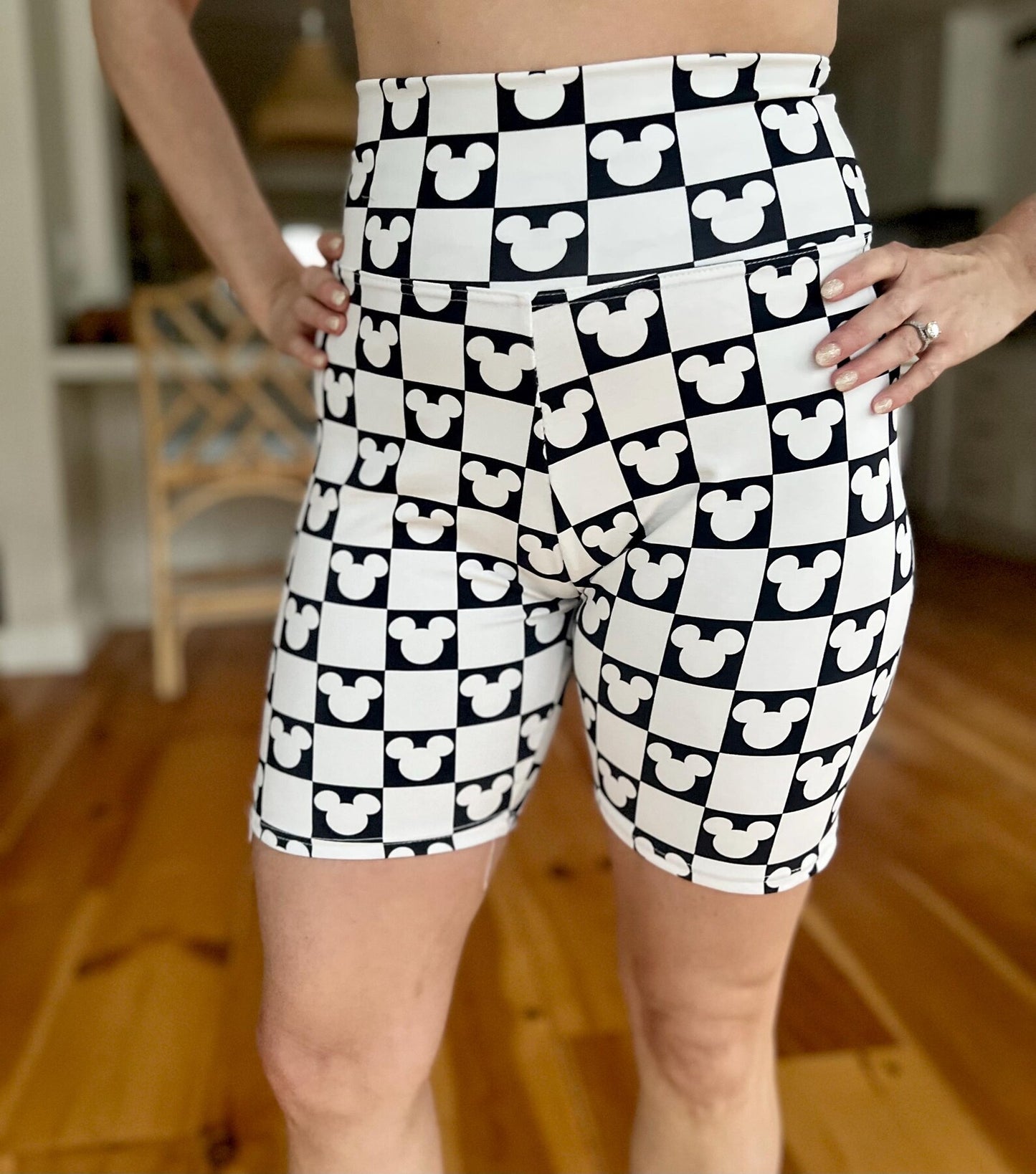 Adult Handcrafted Monochrome Mouse Checks Bike Shorts