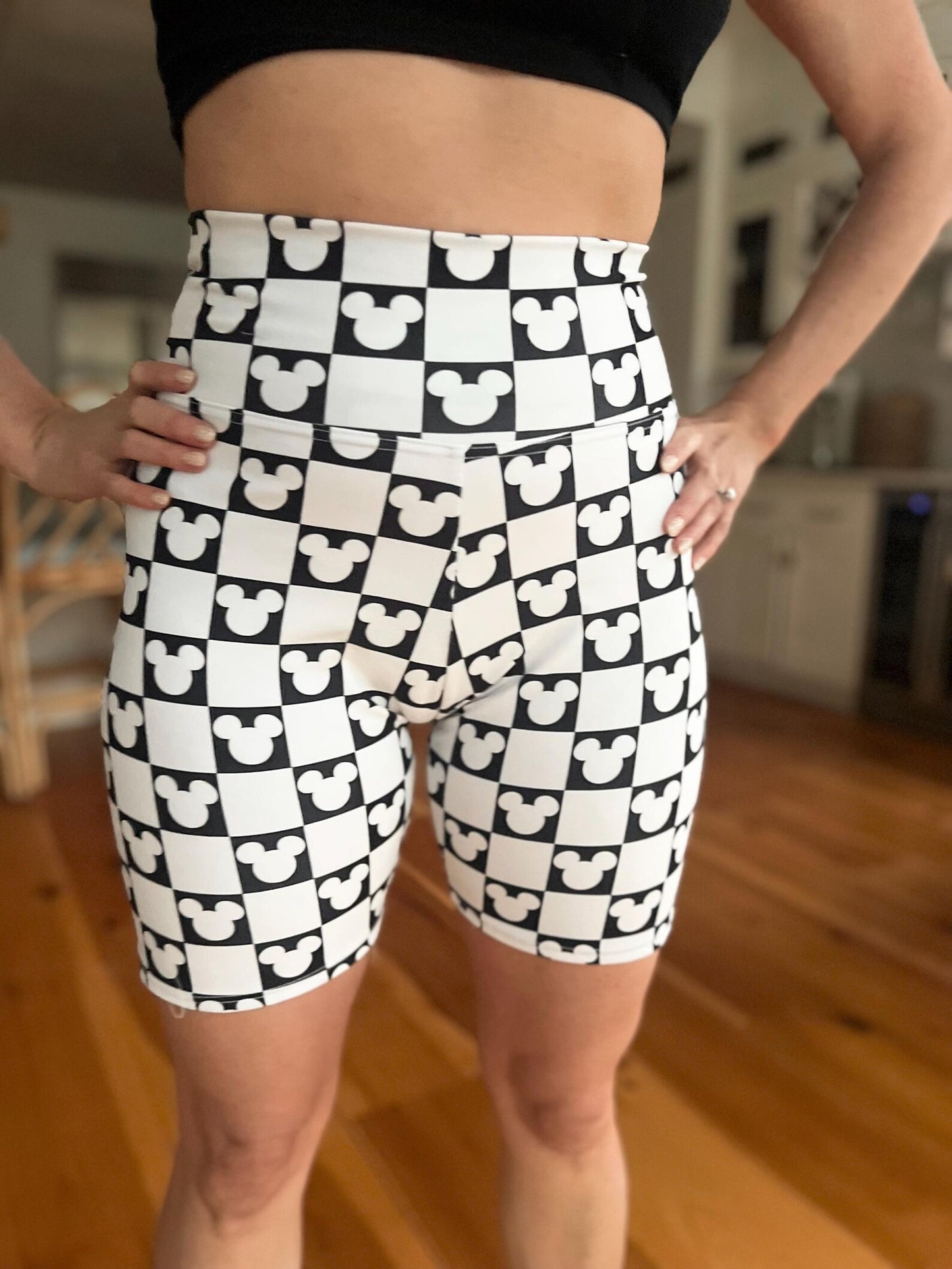 Adult Handcrafted Monochrome Mouse Checks Bike Shorts