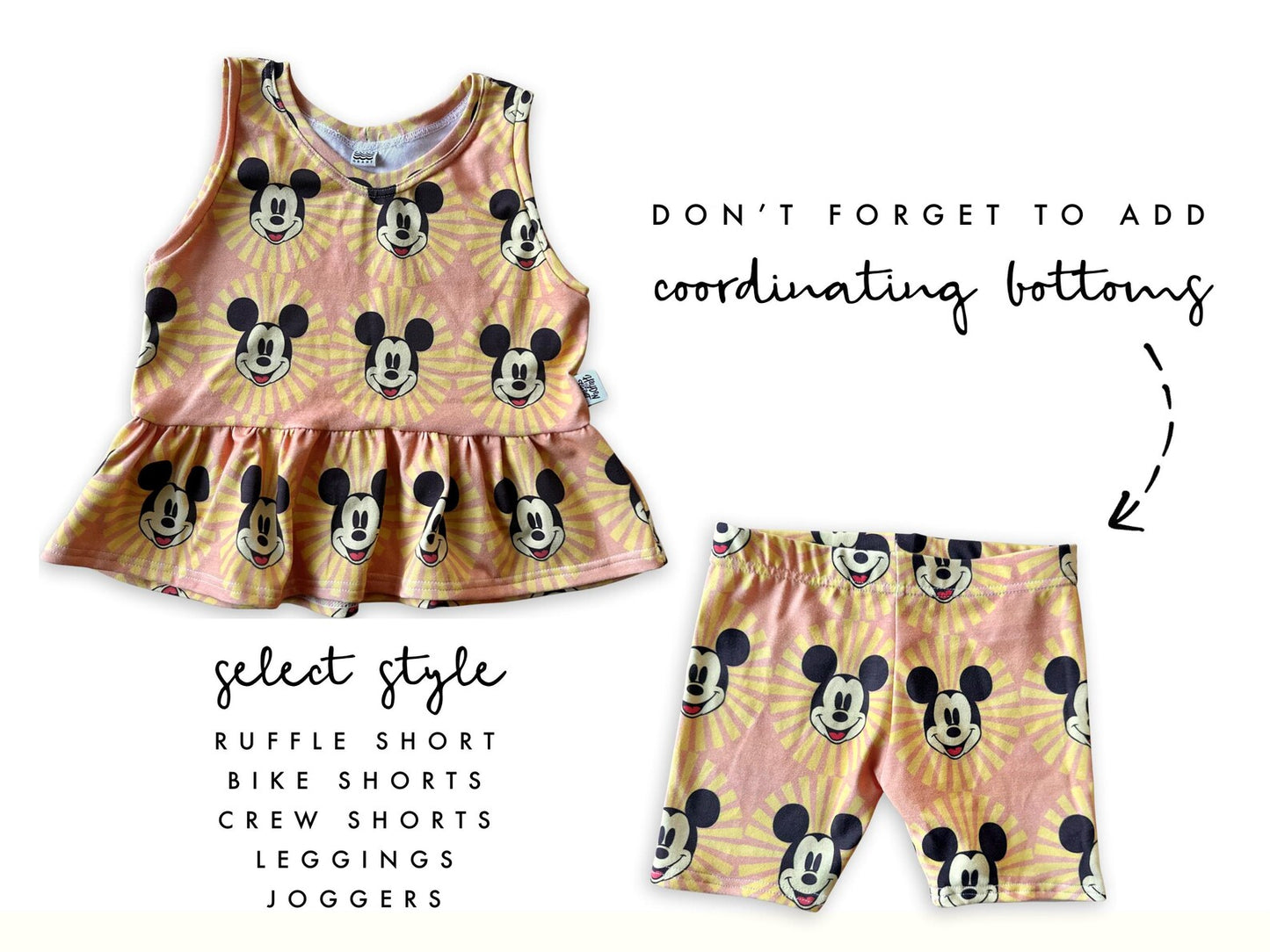 Kids Handcrafted Sunshine Mouse Ruffle Tank & Optional Bottoms