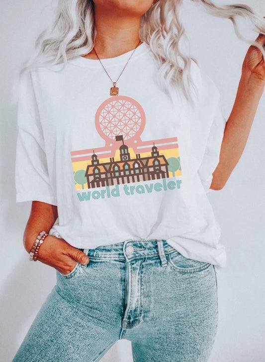 Epcot World Traveler Tee, Women’s Disney tee, Epcot Disney Tee, Adult Disney Tee , Disney Vacation Family Trip Tees