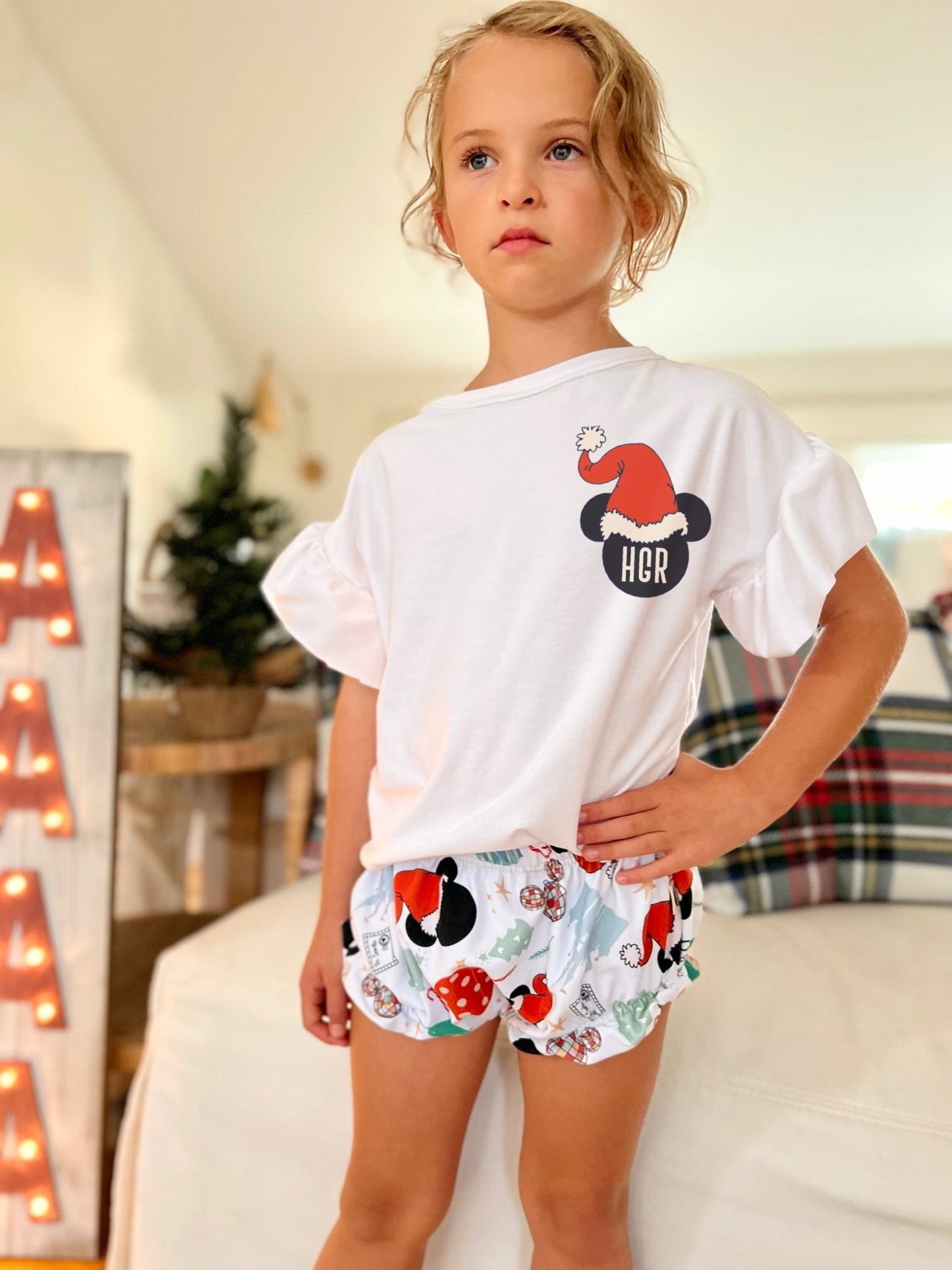 Girls Christmas Mickey Ruffle Shorts, Kids, Disney Christmas girls, Disney shorts, Girls Disney Shorts, Halloween Disney Ruffle Shorts