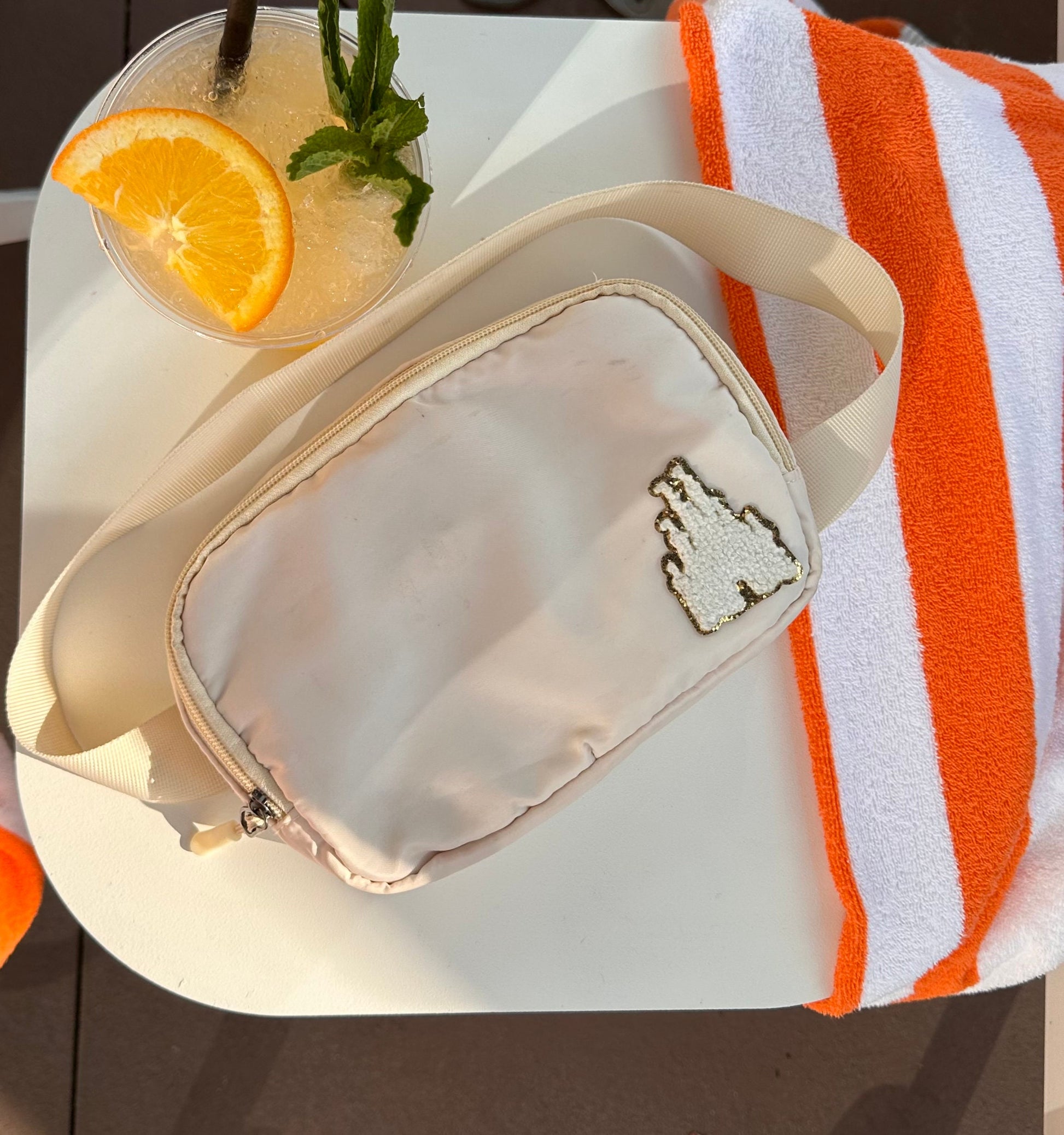 Disney Fanny Pack with Castle Patch, Disney Belt Bag, Crossbody Park Bag, Travel Bag, Chenille Patches