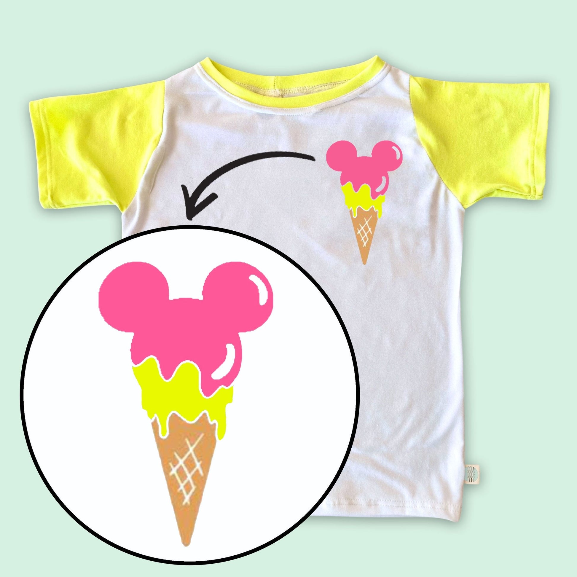 Kids Neon Mickey Ice Cream Tee, 90’s Retro Mickey T-shirt, Kids Retro Disney Set, Vintage Mickey Tank, Disney Vacation Tee for kids & baby